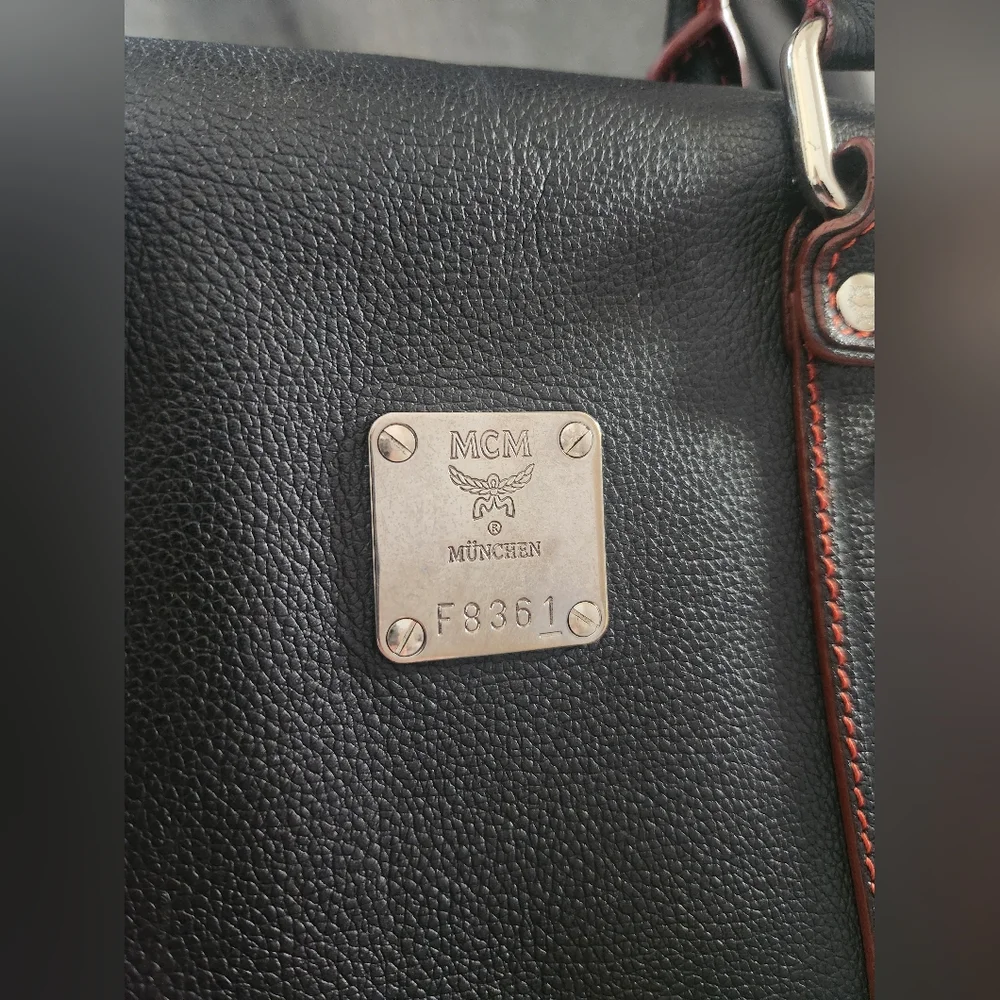 MCM Black Pebbled Leather Studded Boston Bag - Picture 2 of 12